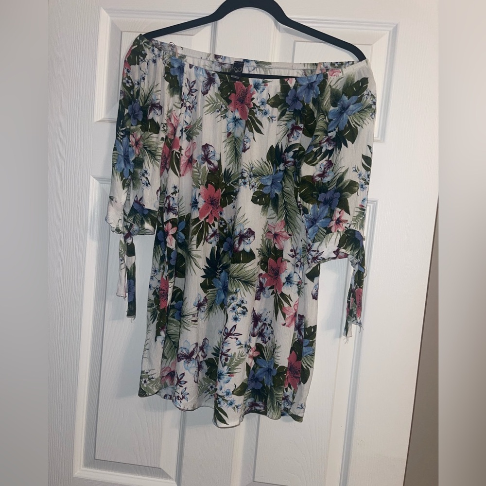 Tropical floral off the shoulder top/coverup